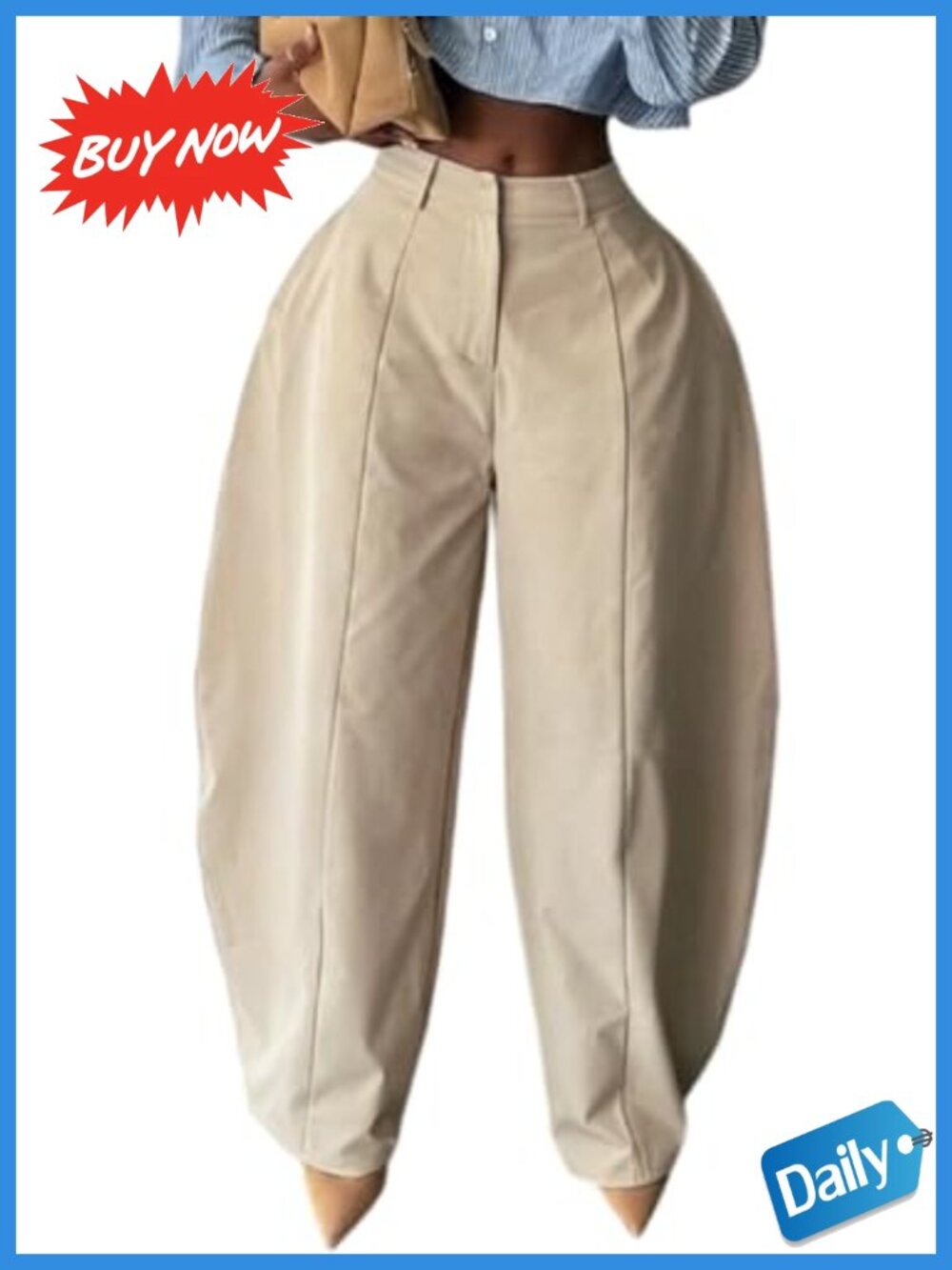 High Waisted Barrel Leg Harem Pants Pull On Casual Trousers